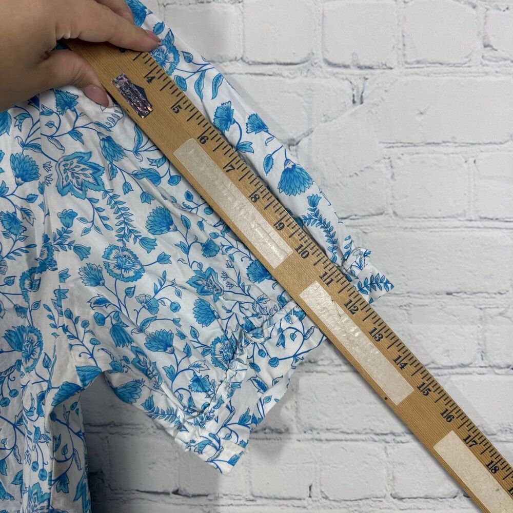 Draper James Blouse Women XXL Floral White Blue Cottage Boho Balloon Sleeve Top - Picture 10 of 12